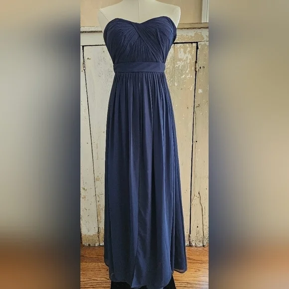 Jenny Yoo Navy Strapless Chiffon Maxi Formal Gown Dress-Size 4 - Picture 11 of 12